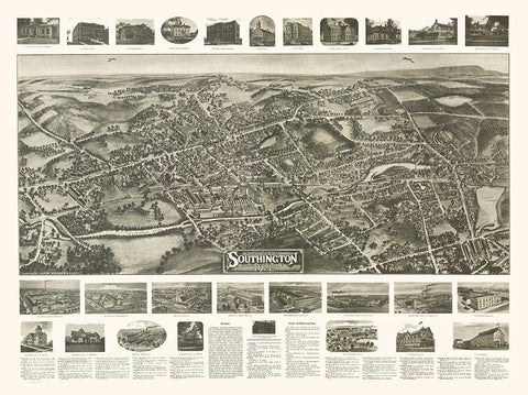 Southington Connecticut - Bailey 1914  Black Ornate Wood Framed Art Print with Double Matting by Bailey