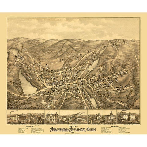 Stafford Springs Connecticut - Bailey 1878  Black Modern Wood Framed Art Print by Bailey