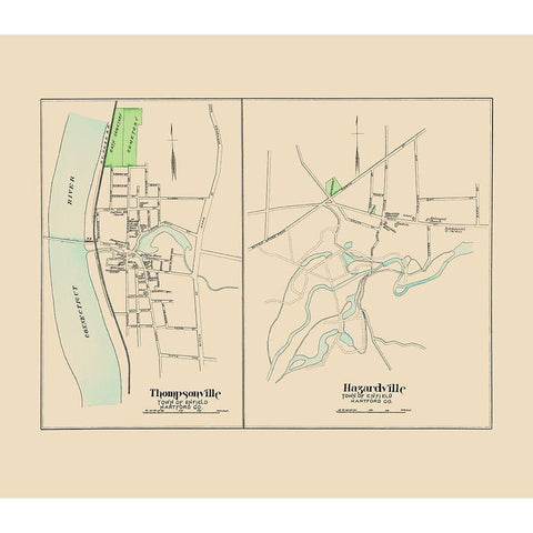 Thompsonville, Hazardville Connecticut - Hurd 1893 Black Modern Wood Framed Art Print with Double Matting by Hurd
