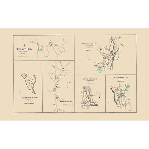 Litchfield Connecticut - Hurd 1893 Gold Ornate Wood Framed Art Print with Double Matting by Hurd