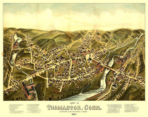 Thomaston Connecticut - Bailey 1879  Black Ornate Wood Framed Art Print with Double Matting by Bailey