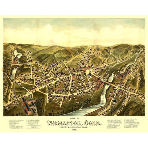 Thomaston Connecticut - Bailey 1879  Black Modern Wood Framed Art Print by Bailey