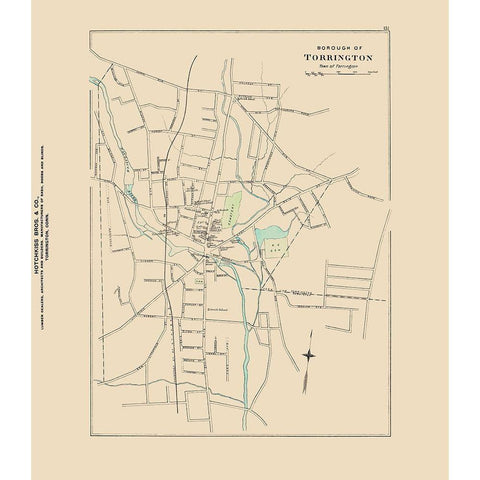 Torrington Connecticut - Hurd 1893 Black Modern Wood Framed Art Print by Hurd