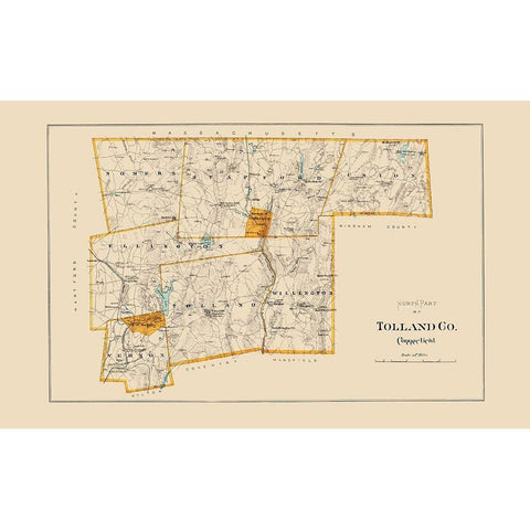 Tolland  North Connecticut - Hurd 1893 Black Modern Wood Framed Art Print with Double Matting by Hurd