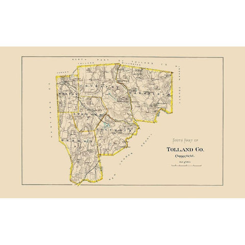 Tolland  South Connecticut - Hurd 1893 Gold Ornate Wood Framed Art Print with Double Matting by Hurd