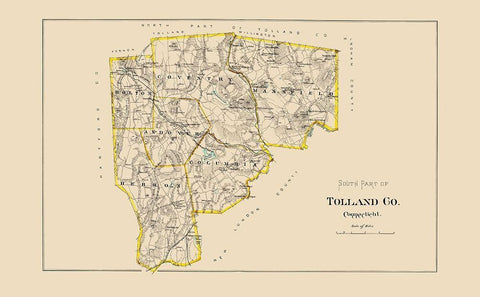 Tolland  South Connecticut - Hurd 1893 Black Ornate Wood Framed Art Print with Double Matting by Hurd