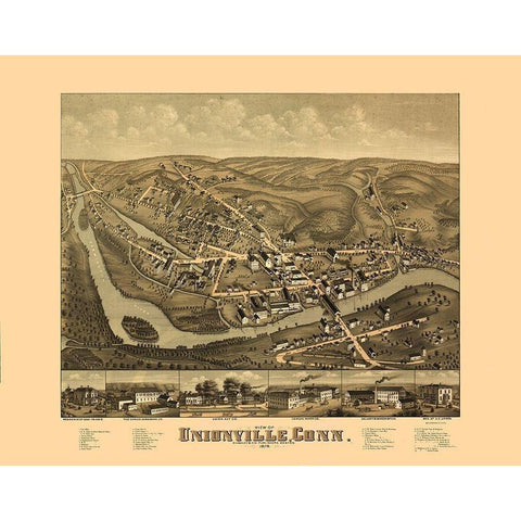 Unionville Connecticut - Bailey 1878  White Modern Wood Framed Art Print by Bailey