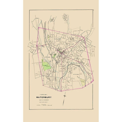 Waterbury Connecticut - Hurd 1893 Black Modern Wood Framed Art Print with Double Matting by Hurd