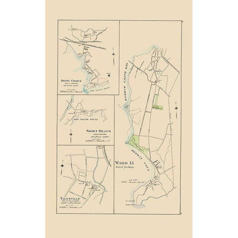 Stony Creek, Ward 15, Yalesville Connecticut Black Modern Wood Framed Art Print with Double Matting by Hurd