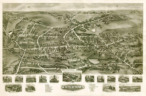 Watertown Connecticut - Bailey 1918  White Modern Wood Framed Art Print with Double Matting by Bailey