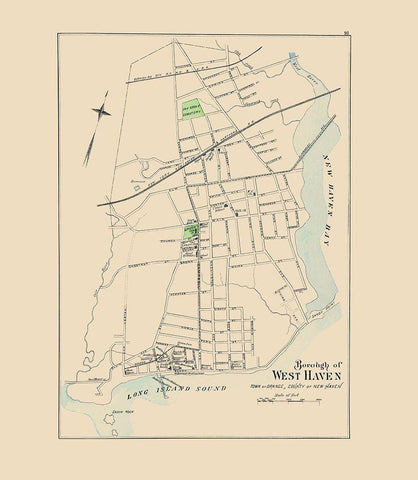 West Haven Connecticut - Hurd 1893 Black Ornate Wood Framed Art Print with Double Matting by Hurd