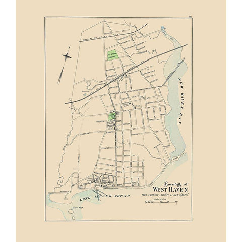 West Haven Connecticut - Hurd 1893 Gold Ornate Wood Framed Art Print with Double Matting by Hurd