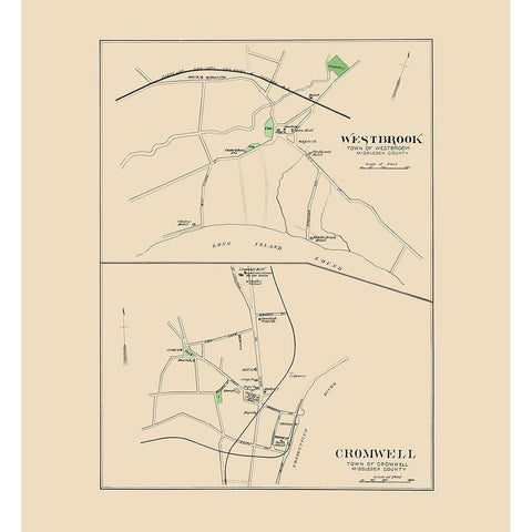 Westbrook, Cromwell Connecticut - Hurd 1893 Black Modern Wood Framed Art Print with Double Matting by Hurd