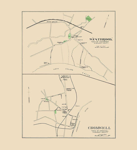 Westbrook, Cromwell Connecticut - Hurd 1893 Black Ornate Wood Framed Art Print with Double Matting by Hurd