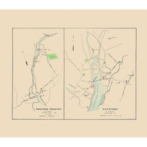 Westport, Sandy Hook, Rocky Glen Connecticut Gold Ornate Wood Framed Art Print with Double Matting by Hurd