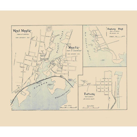 West Mystic Connecticut - Hurd 1893 White Modern Wood Framed Art Print by Hurd