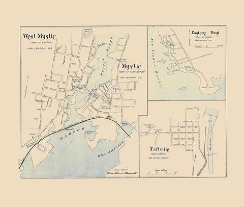 West Mystic Connecticut - Hurd 1893 Black Ornate Wood Framed Art Print with Double Matting by Hurd