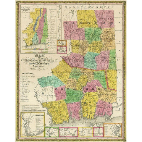 Windham  New London Connecticut - Lester 1833 Gold Ornate Wood Framed Art Print with Double Matting by Lester