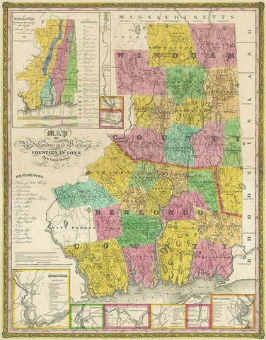 Windham  New London Connecticut - Lester 1833 Black Ornate Wood Framed Art Print with Double Matting by Lester