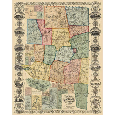 Windham Connecticut Landowner - Woodford 1855 Black Modern Wood Framed Art Print with Double Matting by Woodford