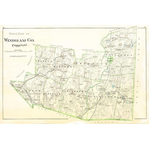 Windham  South Connecticut - Hurd 1851 Black Modern Wood Framed Art Print with Double Matting by Hurd