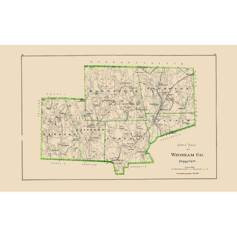 North Windham County Connecticut - Hurd 1893 Gold Ornate Wood Framed Art Print with Double Matting by Hurd