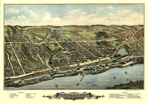 Windsor Locks Connecticut - Bailey 1877  Black Ornate Wood Framed Art Print with Double Matting by Bailey