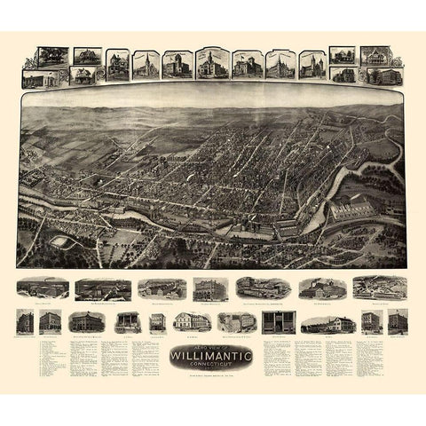 Willimantic Connecticut - Bailey 1909  Black Modern Wood Framed Art Print with Double Matting by Bailey
