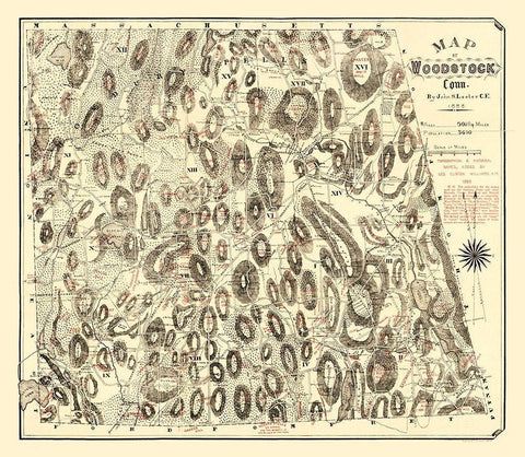 Woodstock Connecticut - Lester 1886  Black Ornate Wood Framed Art Print with Double Matting by Lester