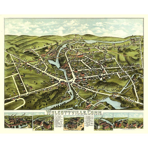 Wolcottville Connecticut - Bailey 1875  Gold Ornate Wood Framed Art Print with Double Matting by Bailey