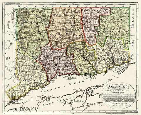 Connecticut - Sotzmann 1796 White Modern Wood Framed Art Print with Double Matting by Sotzmann