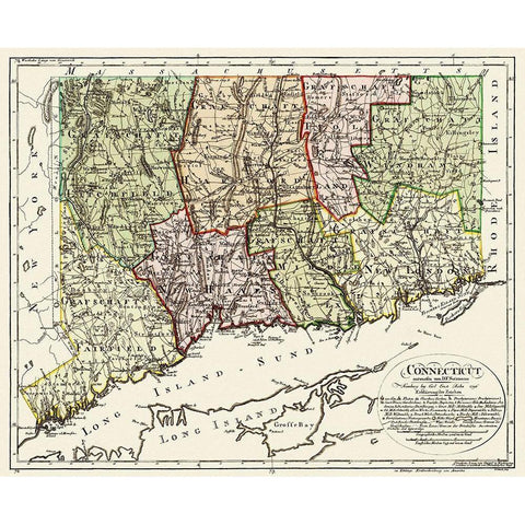 Connecticut - Sotzmann 1796 White Modern Wood Framed Art Print by Sotzmann
