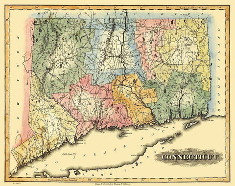 Connecticut - Lucas 1823 Black Ornate Wood Framed Art Print with Double Matting by Lucas