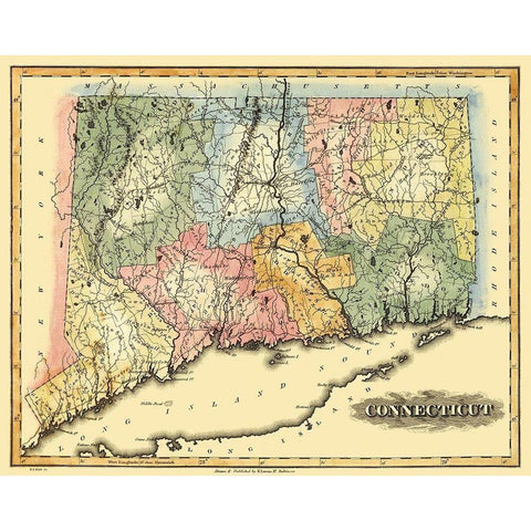 Connecticut - Lucas 1823 Gold Ornate Wood Framed Art Print with Double Matting by Lucas