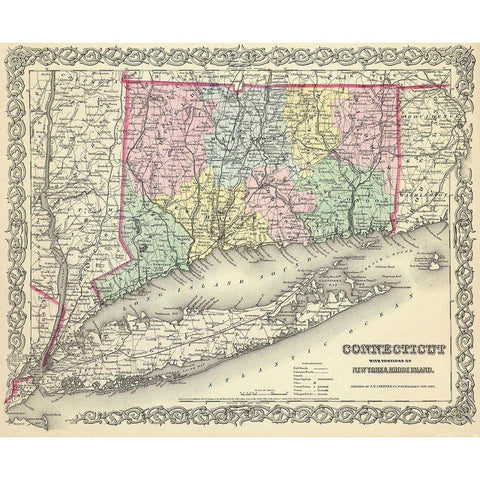 Connecticut - Colton 1856 White Modern Wood Framed Art Print by Colton