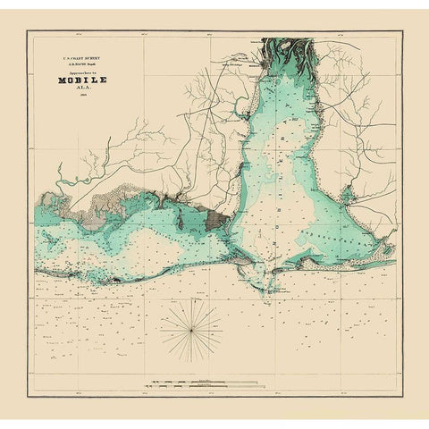 Approaches to Mobile Alabama - Bache 1864 Black Modern Wood Framed Art Print with Double Matting by Bache
