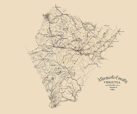 Albemarle County Virginia - Hotchkiss 1867 White Modern Wood Framed Art Print with Double Matting by Hotchkiss