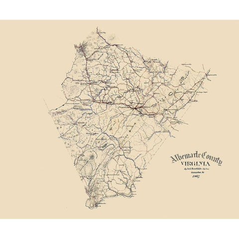 Albemarle County Virginia - Hotchkiss 1867 Black Modern Wood Framed Art Print with Double Matting by Hotchkiss