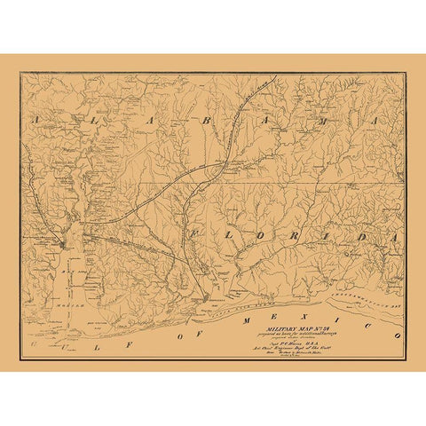 Alabama South Florida West Military - Hains 1864 Black Modern Wood Framed Art Print by Hains
