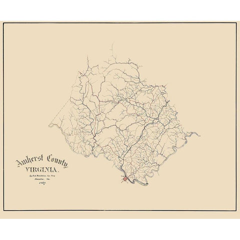 Amherst County Virginia - Hotchkiss 1867 White Modern Wood Framed Art Print by Hotchkiss