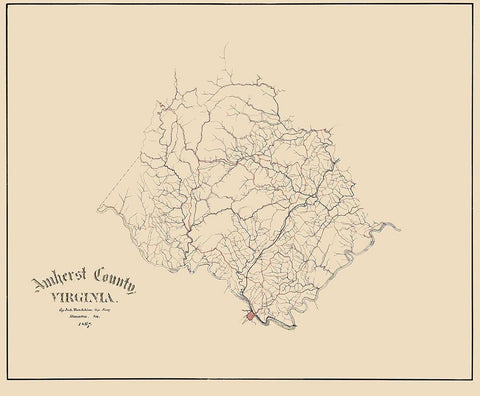 Amherst County Virginia - Hotchkiss 1867 White Modern Wood Framed Art Print with Double Matting by Hotchkiss