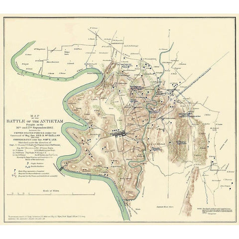 Antietam Battle Pennsylvania - Houston 1862 Gold Ornate Wood Framed Art Print with Double Matting by Houston