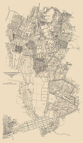 Antietam Battlefield Preliminary - Hotehkiss 1895 Black Ornate Wood Framed Art Print with Double Matting by Hotehkiss