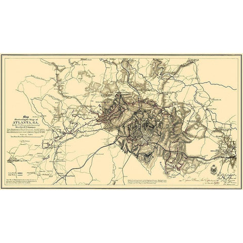 Siege of Atlanta Georgia - Sherman 1865 White Modern Wood Framed Art Print by Sherman