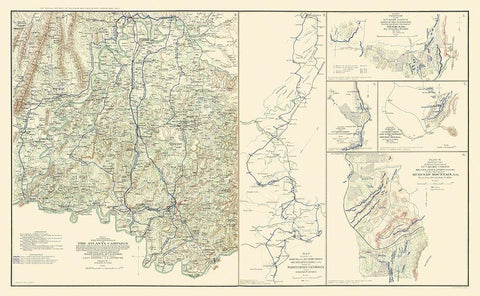 Atlanta Campaign Georgia Civil War - Bien 1864 Black Ornate Wood Framed Art Print with Double Matting by Bien