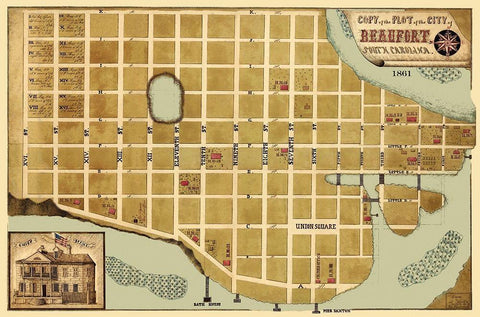 Beaufort South Carolina - Schelten 1861 Black Ornate Wood Framed Art Print with Double Matting by Schelten