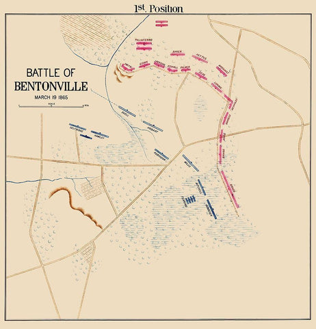 Bentonville Battle 1st Position North Carolina White Modern Wood Framed Art Print with Double Matting by Unknown