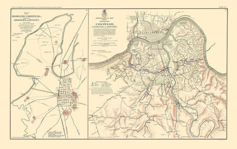 Bowling Green KY Cincinnati Defenses Approaches White Modern Wood Framed Art Print with Double Matting by Simpson