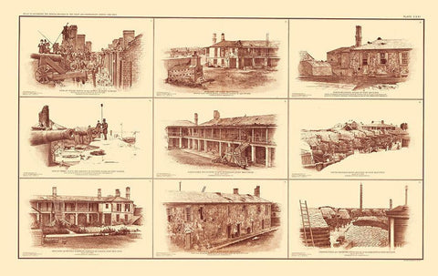 Forts of South Carolina - Bien 1895 Black Ornate Wood Framed Art Print with Double Matting by Bien