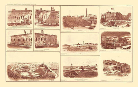 Forts of South Carolina - Bien 1895 Black Ornate Wood Framed Art Print with Double Matting by Bien